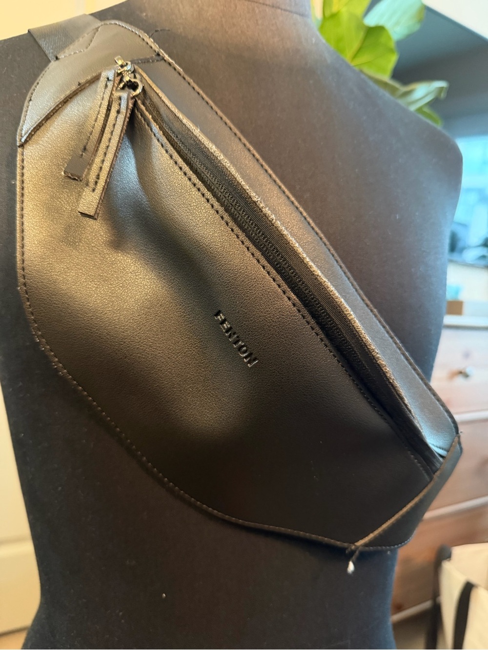 Fenton Black Leather Belt Bag with Zip